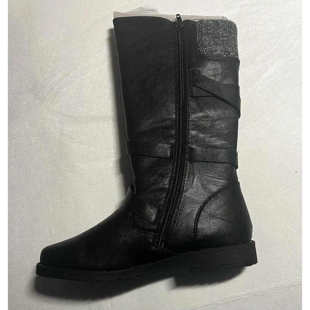 Rachel Shoes Denver Girls Size 4 M Black Knee High Riding Boots Buckle NIB